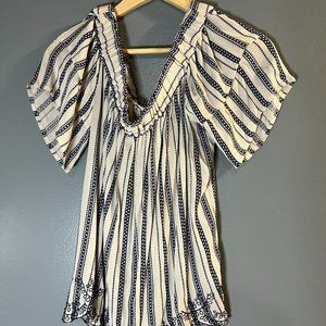 Off-Shoulder Striped Folk Shirt